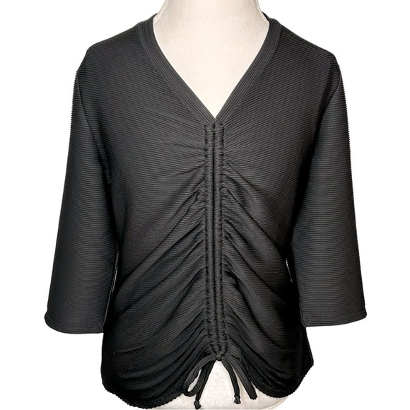 BOLD ELEMENTS Blouse Ties up the front 3/4 sleeves Black Juniors XL Like New - Picture 10 of 10